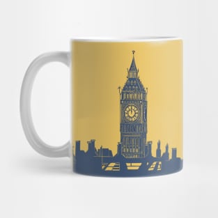 Big Ben and London Skyline in Blue and Mustard yellow Mug